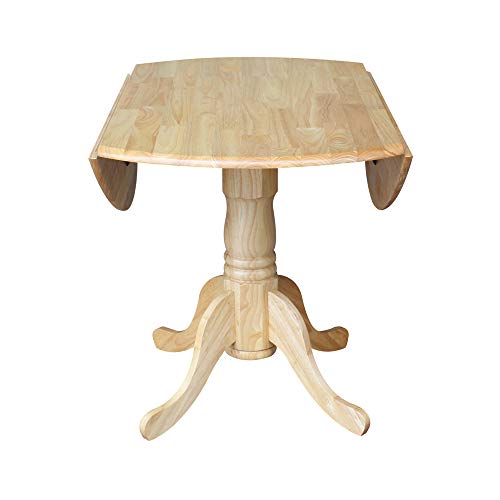 IC International Concepts, 42" Round Dual Drop Leaf Pedestal Dining Table, Solid Real Wood, Sturdy Parawood, Natural - color: Natural