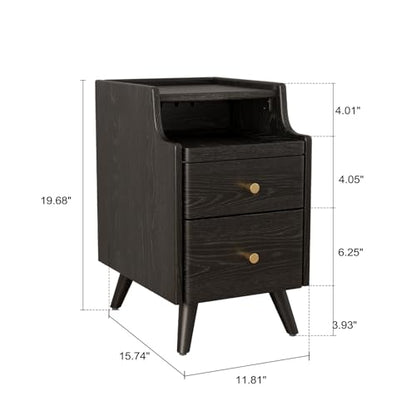AQIMUELE Small Nightstand with Drawers, Solid Wood Bedside Table, Narrow Walnut Nightstand for Bedroom - color: 1 Pc(black), size: 15.74''D*11.81''W*19.68''H