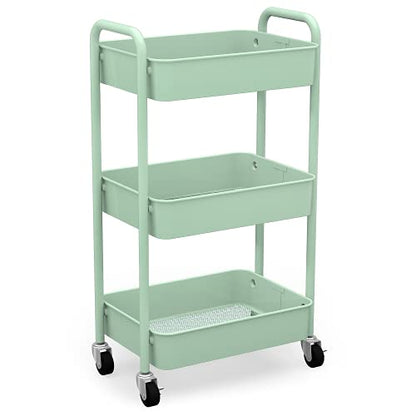 3-Tier Rolling Metal Storage Organizer - Mobile Utility Cart, Kitchen Cart with Caster Wheels (Aqua Green) - color: Aqua Green
