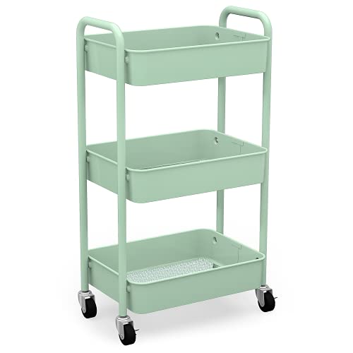 3-Tier Rolling Metal Storage Organizer - Mobile Utility Cart, Kitchen Cart with Caster Wheels (Aqua Green) - color: Aqua Green