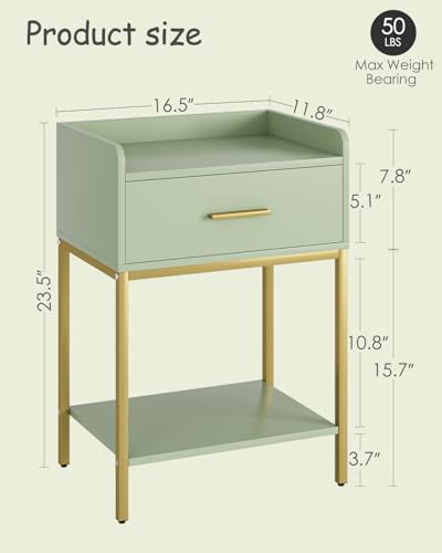 Nightstand,Modern Bedside Table Night Stand with Storage Drawer and Open Shelf,Small End Side Table for Bedroom,Living Room,Green - color: Green
