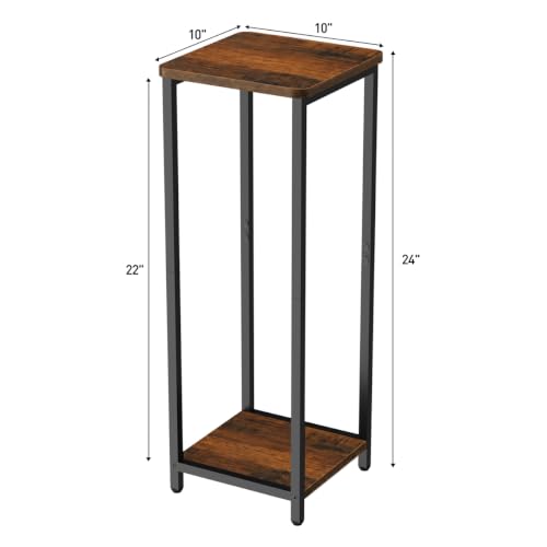 10" Wide Square Drink Table with Adjustable Feet - 2-Tier Small Side Table for Apartments, Balcony & Office | Space-Saving, Lightweight & Multi-Functional (Plants, Books, Drinks, Brown) - color: Brown, size: 2-Tier-10"wide