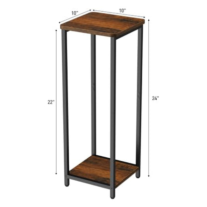 10" Wide Square Drink Table with Adjustable Feet - 2-Tier Small Side Table for Apartments, Balcony & Office | Space-Saving, Lightweight & Multi-Functional (Plants, Books, Drinks, Brown) - color: Brown, size: 2-Tier-10"wide