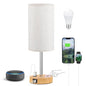 Touch Table Lamp - Cream, 3-Way Dimmable, USB A + C Charging, AC Outlet, 17.4inch Medium, Wood Grain Base - color: Cream Shade-Wood Base, size: 17.4" Touch Control