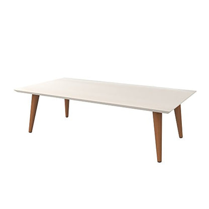 Manhattan Comfort Utopia Collection Mid Century Modern Low Rectangle Accent Living Room End Table With Splayed Legs, Off White (89452) - color: Off White