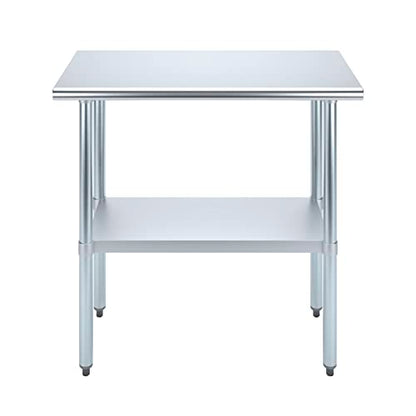 NSF Certified Heavy Duty Stainless Steel Prep Table for Home & Commercial Use with Galvanized Shelf, Legs, & Optional Wheels - size: 36x16