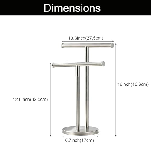 Hand Towel Holder, NEWRAIN Double Countertop Hand Towel Holder Stand, Stainless Steel Free Standing Hand Towel Rack with Heavy Base, for Bathroom Kitchen & Counter top, Brushed Nickel - color: Brushed Nickel, style: 2-Tier