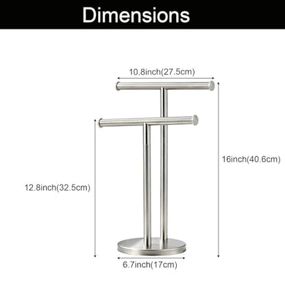 Hand Towel Holder, NEWRAIN Double Countertop Hand Towel Holder Stand, Stainless Steel Free Standing Hand Towel Rack with Heavy Base, for Bathroom Kitchen & Counter top, Brushed Nickel - color: Brushed Nickel, style: 2-Tier