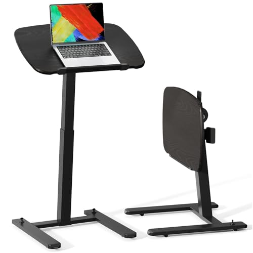 JOY worker Low Height 90° Foldable Standing Desk, Small Mobile Laptop Desk | Height Adjustable TV Tray Table, 21.65" Black MDF Tilt Board, Rolling Desk with Low Base & Hidden Casters, Couch Bed Home Use - color: Black
