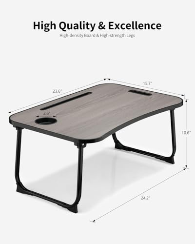 Foldable Lap Desk, Laptop Bed Desk, Portable Lap Table, Laptop Bed Table with Cup Holder & Tablet Slot & Lifting Handle for Working Writing Drawing & Eating - Gray Wood - color: Gray Wood