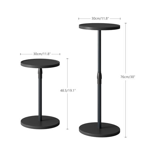 Adjustable Round Side Table, Small End Table, Pedestal Drink Table for Small Spaces, Tall Round Nightstand for Living Room Bedroom Sofa Couch, Black Wood Grain ET-010BW - color: Black Wood Grain
