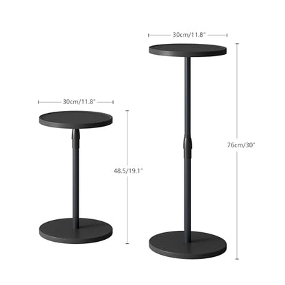 Adjustable Round Side Table, Small End Table, Pedestal Drink Table for Small Spaces, Tall Round Nightstand for Living Room Bedroom Sofa Couch, Black Wood Grain ET-010BW - color: Black Wood Grain