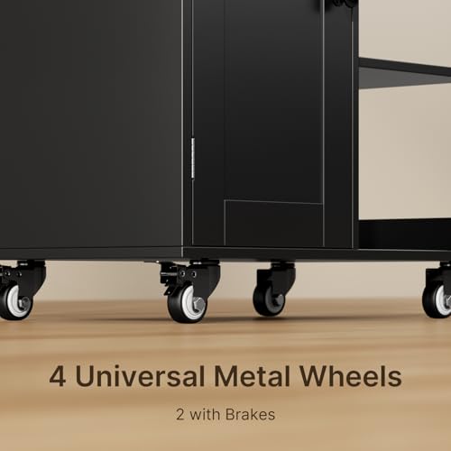 Gizoon Kitchen Island Cart on Wheels, with Thickened Wooden Countertop, Rolling Serving Utility Cart with Drawers and Doors, Bar Cart with Adjustable Shelf and Removable Tray for Dining Room, Black - color: Black & Tabletop-oak Color