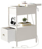 SOOWERY End Table with Charging Station, Narrow Side Table with Flip Top Cabinet and Fabric Drawer, Nightstand Bedside Tables for Small Spaces, Bedroom, Living Room, White