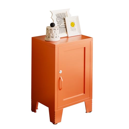 ALBAD Metal Nightstand with Lockable Cabinet | Compact Mini Locker Bedside Table for Kids & Adults, Modern Steel Side Table for Bedroom, Dorm, or Living Room, Orange - color: Orange, size: 24"H-Lockable Door