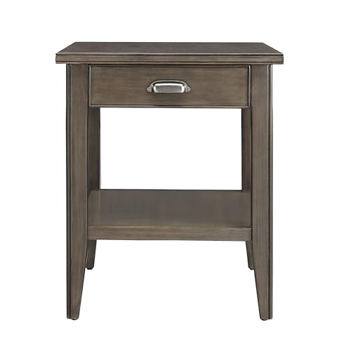 Leick Home Laurent End Table, Solid Wood, with Shelf and Drawer, Smoke Gray, 10507-GR - color: Gray / Pewter