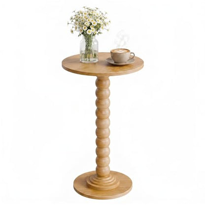 Round Side Table for Small Spaces, Modern Pedestal End Table with Solid Wood Spindle Leg, Small Drink Table Accent Nightstand for Living Room, Bedroom, Sofa Side, Apartment & Office, Wood - color: Wood