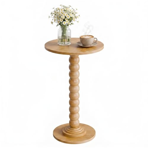 Round Side Table for Small Spaces, Modern Pedestal End Table with Solid Wood Spindle Leg, Small Drink Table Accent Nightstand for Living Room, Bedroom, Sofa Side, Apartment & Office, Wood - color: Wood