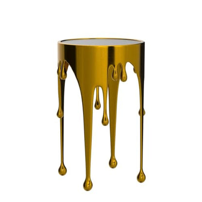 Deco 79 Aluminum Metal Abstract Melting Drip Accent Table with Melting Design and Shaded Glass Top, 16' x 16' x 25', Gold - color: Gold