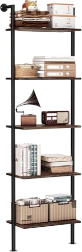 Acovy 5-Tier Bookshelf Solid Wood Ladder Shelf, Narrow Book Shelf Display Shelf, Wooden Bookcase, Wall Mount Ladder Shelf, Storage Rack for Living Room, Bedroom, Industrial Style, Dark Brown - color: Dark Brown