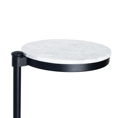 TEHOME Black Marble Drink Table Metal Martini Round Small Drink Side Table for Couch Marble C Shaped End Table for Sofa 10" diam,24.55" h - color: Black With Marble Top