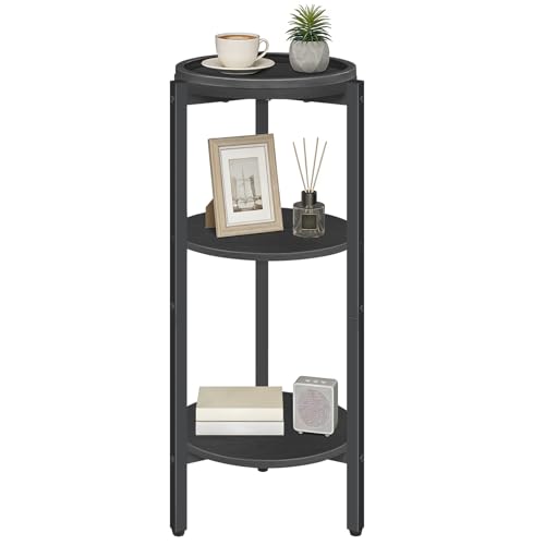 HOOBRO Small Round Side Table, 3-Tier Tall Coffee Drink Table for Sofa Couch, 28.7" H Slim Nightstand, Circle Accent End Table for Living Room, Corner, Bedroom, Black BB182BZ01 - color: Black