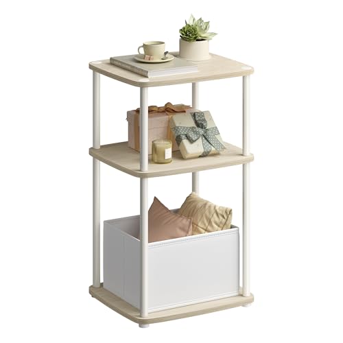 SONGMICS Home Side Table, 3-Tier Nightstand with Storage, End Table with Fabric Basket, for Bedroom, Living Room, Steel Frame, Superfast Toolless Assembly, Modern, Natural Beige ULET286N01 - color: Natural Beige, size: 1 pack