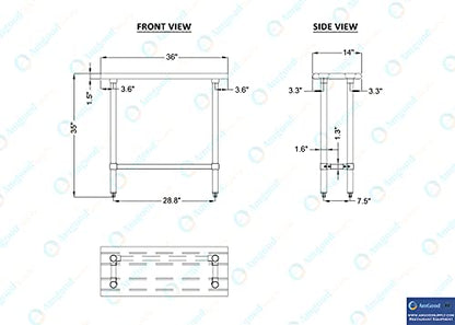 14 in. x 36 in. Open Base Stainless Steel Work Table | Residential & Commercial | Food Prep | Heavy Duty Utility Work Station | NSF - size: 36 in. Length x 14 in. Width