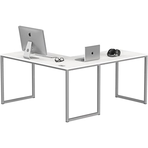 SHW Mission 55 x 60 Inches L-Shape Home Office Computer Desk, White - color: White, size: 55-Inch L-Shaped