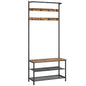 Hall Tree, Coat Rack with Shoe Bench, 4-in-1 Entryway Bench with Storage Shelves, Hanging Rod and 8 Movable Hooks, Hall Tree with Storage Bench for Hallway, Rustic Brown and Black MT02BR