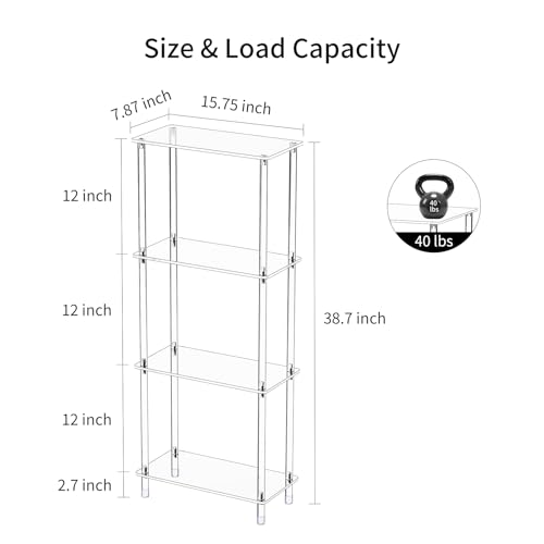 Clear Acrylic Narrow Side Table for Small Spaces, 15.75" L x 7.87" W x 38.7" H, 4 Tier Rectangle Slim End Table Nightstand, Small Mini Skinny Bedside Table for Bedroom, Bathroom, Living Room - size: 4 Tier 1-Pack
