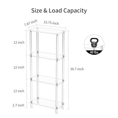 Clear Acrylic Narrow Side Table for Small Spaces, 15.75" L x 7.87" W x 38.7" H, 4 Tier Rectangle Slim End Table Nightstand, Small Mini Skinny Bedside Table for Bedroom, Bathroom, Living Room - size: 4 Tier 1-Pack