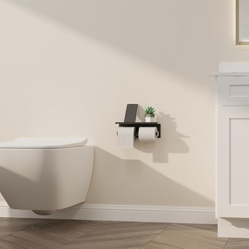Black Toilet Paper Roll Holder with Shelf Wall Mounted for Bathroom (Black, Double Head) - color: Matte Black