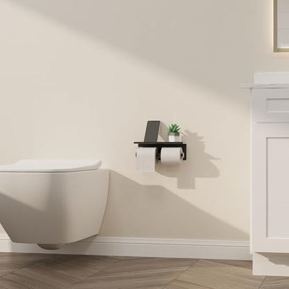 Black Toilet Paper Roll Holder with Shelf Wall Mounted for Bathroom (Black, Double Head) - color: Matte Black