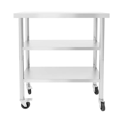 30x14x35in 3-Tier Stainless Steel Work Table with Casters & Foot Pads, Adjustable Shelves, 330 lbs Load Capacity, Space-Saving Metal Utility Cart for Small Spaces, Kitchen, Garage, Restaurant, Home - size: 30x14x35 Inches