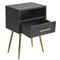 IBUYKE Nightstand, Mid Century Modern Night Stand, Bedside Table with Drawers and Open Storage Shelf, End Side Table with Metal Legs, for Bedroom, Small Spaces,Black UWNS004B - color: Black