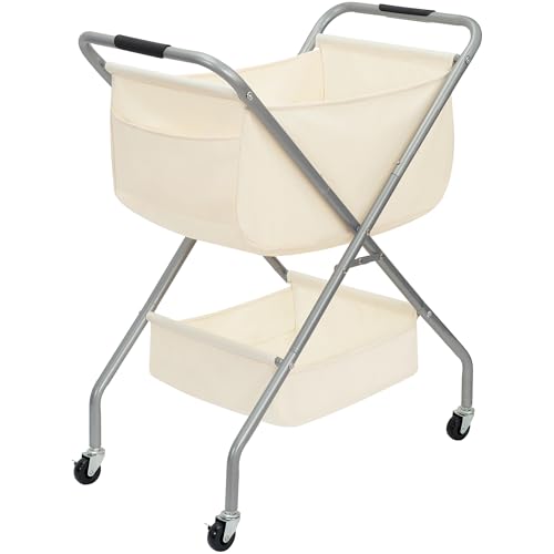 STORAGE MANIAC Collapsible Laundry Cart with Wheels 31.5"H Rolling Laundry Hamper Clothes Basket with Wheels, Canvas Liner Sturdy Steel Frame Folding for Small Narrow Space Easy Storage, Beige - color: Beige, size: 31.5"H with Handle