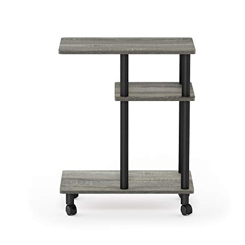 Furinno Turn-N-Tube Side Table, 3-Tier C-Shape End Table with Wheels, Toolless Assembly Night Stand, Bedside Table with Open Shelf, for Living Room, Bedroom, Grey Oak/Black - color: Grey Oak/Black