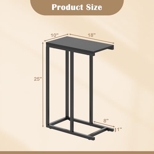 Giantex C Shaped End Table, Small Side Table for Sofa, Couch Table that Slide Under with Metal Frame, Industrial TV Tray Table for Small Spaces, C Table for Living Room Bedroom (2, Black) - color: Black