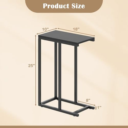 Giantex C Shaped End Table, Small Side Table for Sofa, Couch Table that Slide Under with Metal Frame, Industrial TV Tray Table for Small Spaces, C Table for Living Room Bedroom (2, Black) - color: Black