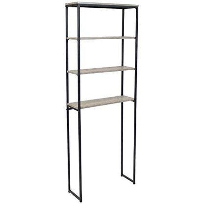 Sunnydaze 69-Inch 4-Tier Over-the-Toilet Shelf - Open Shelves, Veneer Finish and Black Iron Frame - Oak Gray - color: Oak Gray
