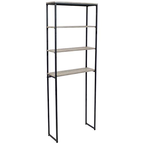 Sunnydaze 69-Inch 4-Tier Over-the-Toilet Shelf - Open Shelves, Veneer Finish and Black Iron Frame - Oak Gray - color: Oak Gray