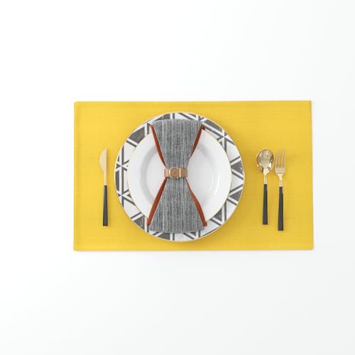 4 Piece Soft Handmade Faux Linen Place Mats Heat Resistant Dining Table Place Mats Kitchen Table Mats 12x18 Yellow - color: Yellow, size: Rectangular Placemats 12" x 18"