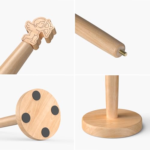KitchLife Cute Wooden Paper Towel Holder Countertop - Solid Freestanding Paper Towel Dispenser Stand Organizer with Anti-Skid Base (Cupid) - style: Cupid