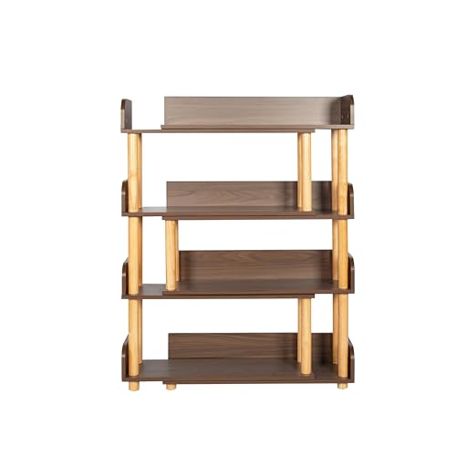 4 Tier Retractable Rotatable Bookcases, Wooden Corner Book Shelf, Storage Rack for CDs,Movies,Books, Rustic Brown Bookcase, Utility Organizer Shelves for Living Room Home Office