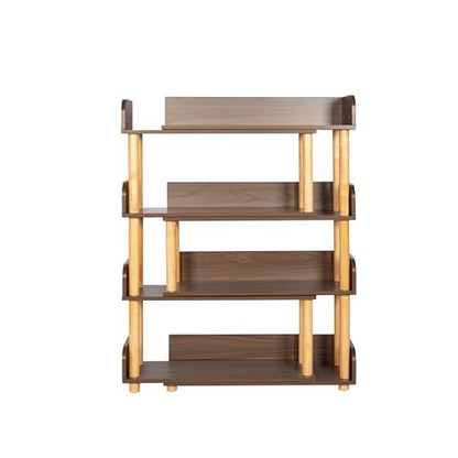 4 Tier Retractable Rotatable Bookcases, Wooden Corner Book Shelf, Storage Rack for CDs,Movies,Books, Rustic Brown Bookcase, Utility Organizer Shelves for Living Room Home Office