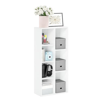 Furinno LUDER Book Shelf, 7-Cube Bookshelf, Bookcase with Open Shelves, 9.4 x 19.5 x 41.7, Easy Assembly, for Living Room, Bedroom, Home Office, White - color: White, size: 7-Cube