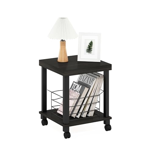 Furinno Turn-N-Tube Side Table, 2-Tier Thick Tabletop End Table with Wheels, Toolless Assembly Night Stand, Bedside Table with Open Shelf, for Living Room, Bedroom, Espresso - color: Espresso/Black, size: Square With Caster