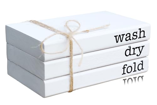 LIVDUCOT Mini Laundry Room Decor, Farmhouse Laundry Wooden Book stack, Cute Laundry Rules Tray Decor, Wash Dry Fold Sign - color: Laundry