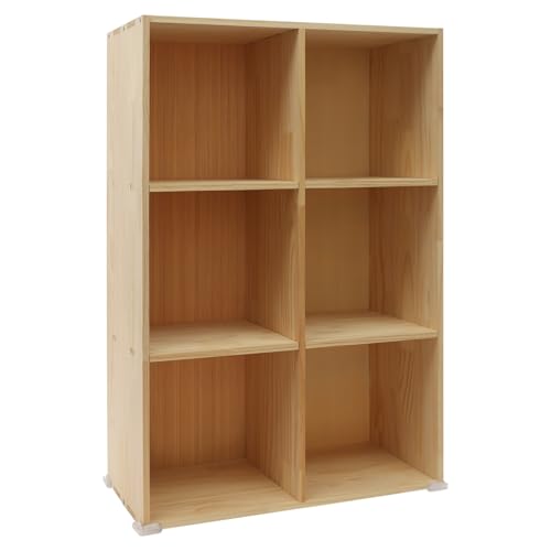 Wooden 6 Cube Shelf Bookcase, Floorstanding Bookshelf with Open Compartments & Back Panel 35.43x11.81x23.62 Inch, Solid Wood Cube Storage Organizer for Living Room, Bedroom, Home Office - size: 6 Cube
